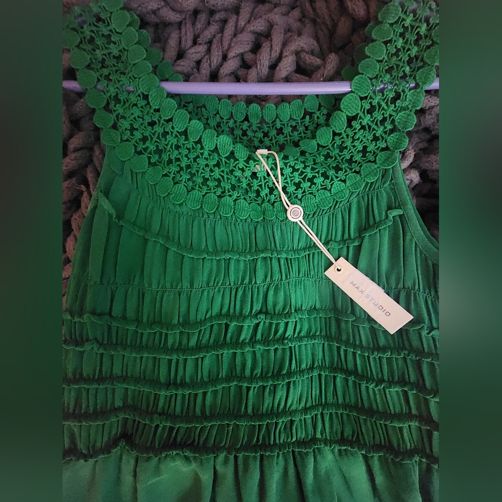 Max Studio Green Crochet & Chiffon Dress, Size S